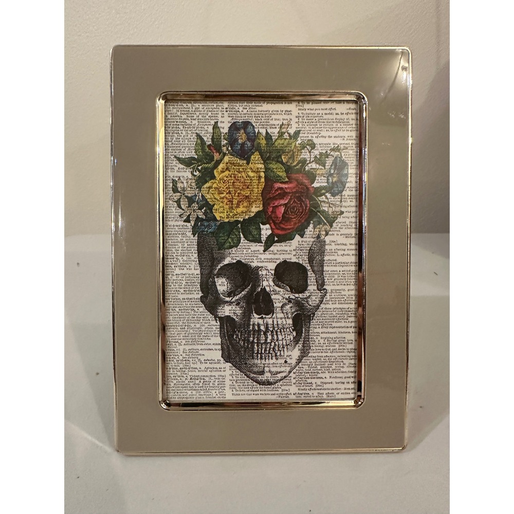 Papyrus Picture Frame Skull Floral Crown Dictionary Art Tabletop 5x7